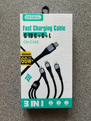 Cable Carga Rápida 3 en 1 USB-C Lightning 66W