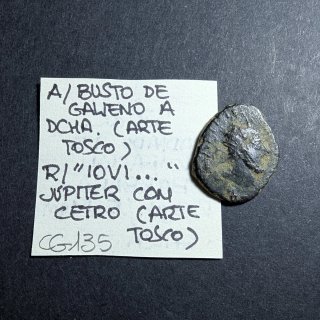 Moneda romana Galieno 270 d.C. acuñación bárbara