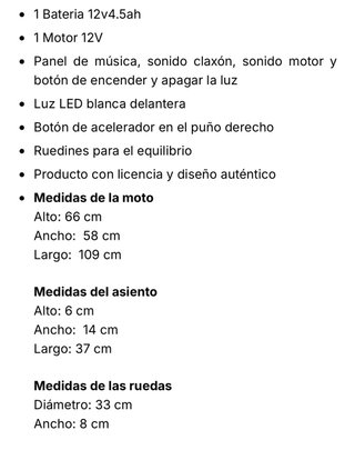 Moto Infantil Honda CRF300L Roja (Usada 2 veces)