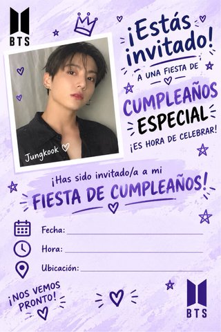 Invitación Cumpleaños BTS K-Pop