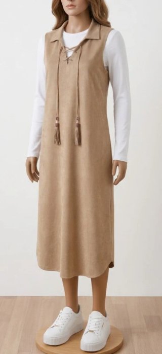 Vestido beige antelina Moewy