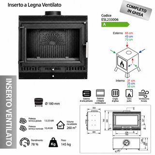 Insertabile legna ventilato Aurora 70 13,33 kW