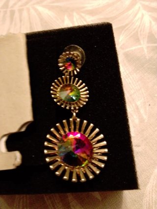Pendientes largos piedra multicolor oro