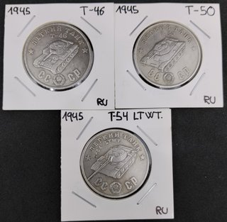🇷🇺 3 MONEDAS CONMEMORATIVAS TANQUES URSS