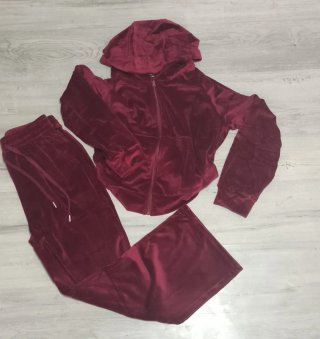 Chándal de Terciopelo burdeos y gris Talla L