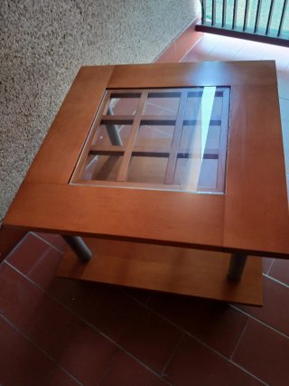 Mesa de centro madera y cristal moderna