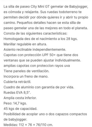 Carrito Gemelar Baby Jogger City Mini GT