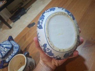 Lote 3 piezas cerámica rústica azul y blanco