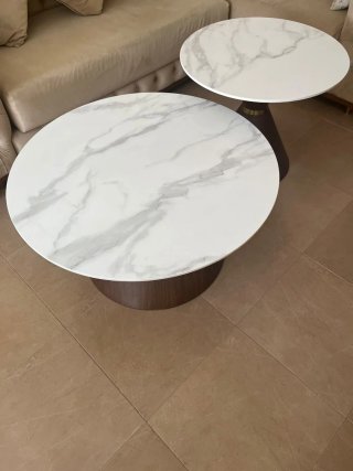 Mesas nido redondas mármol y madera