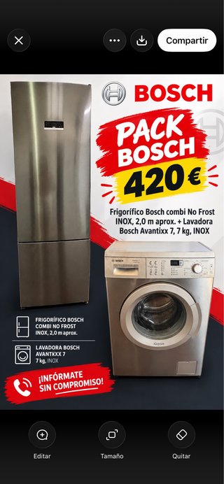 FRIGORÍFICO COMBI BOSCH SEMINUEVO + LAVADORA 7kg
