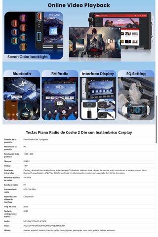 NUEVO!(89€) Radio Coche 2 DIN Carplay Android Auto