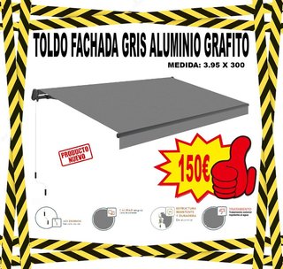 Toldo Fachada Gris Aluminio Grafito 3.95x300