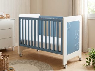 Cuna Azul y Blanca con Ruedas
