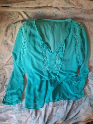 Blusa turquesa con encaje talla 50 verde turquesa