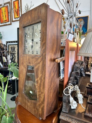 Antiguo Reloj de Pared Art Déco de Madera