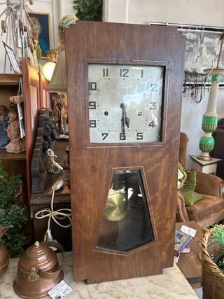 Antiguo Reloj de Pared Art Déco de Madera