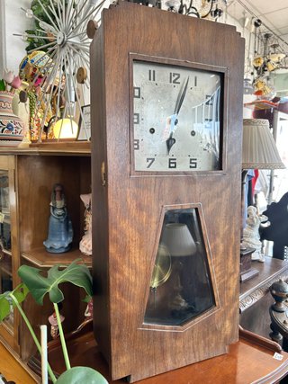 Antiguo Reloj de Pared Art Déco de Madera