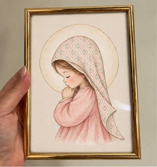 Ilustración Virgen Niña con Marco Dorado