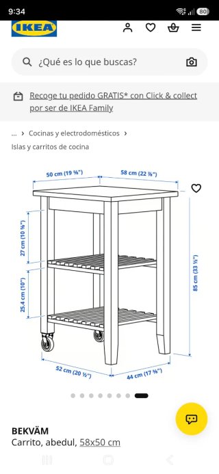 Carrito de cocina IKEA de madera. Vekbam
