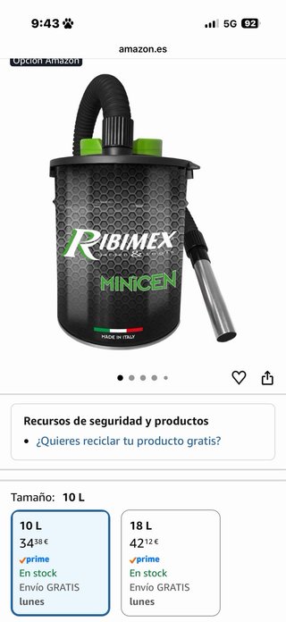 Aspirador de cenizas Ribimex Minicen 10L