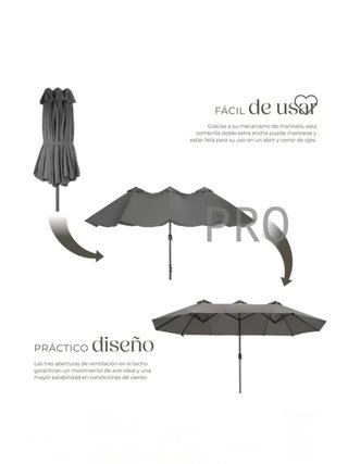 Sombrilla con tres partes SILIA gris  460 x 270 cm