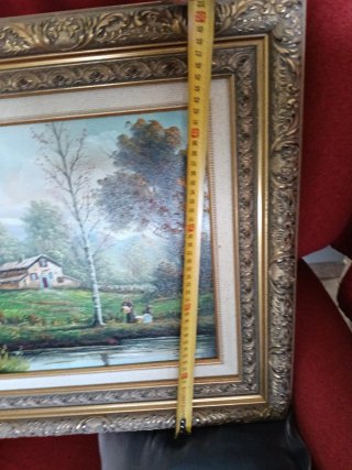 Cuadro antiguo firmado, marco madera maciza