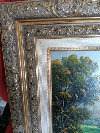 Cuadro antiguo firmado, marco madera maciza