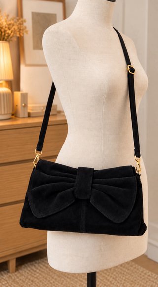 Bolso Bandolera de Ante Negro con Lazada