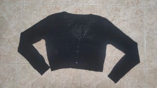 Cárdigan Corto de Punto Calado Negro T. M
