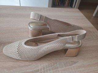 Zapatos Salón Tacón Medio Oro enrejado Talla 38