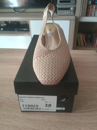 Zapatos Salón Tacón Medio Oro enrejado Talla 38