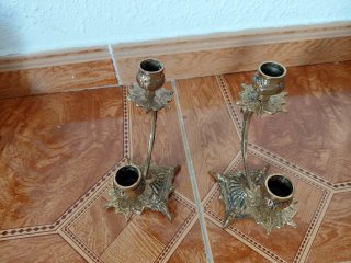 Conjunto antiguo candelabros latón