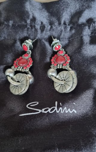 Orecchini Sodini Argentati e Rossi