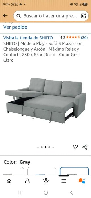 Sofá Cama Chaise Longue gris