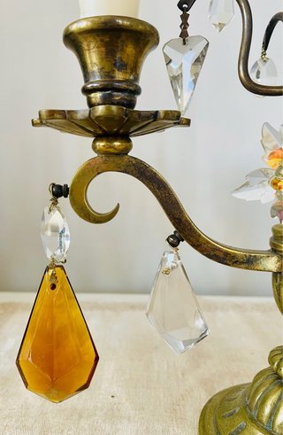 Candelabro Francés Vintage Cristal y Metal