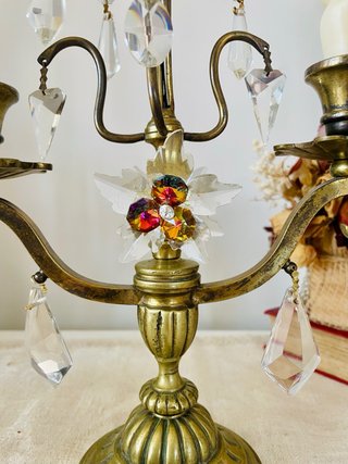 Candelabro Francés Vintage Cristal y Metal