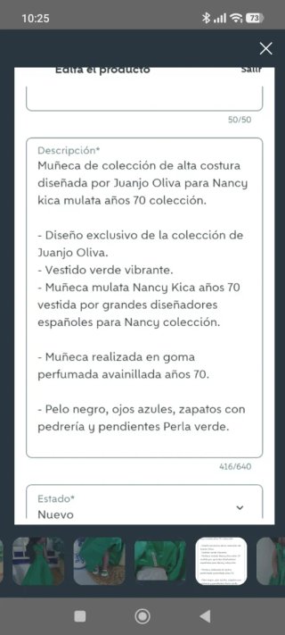 Muñeca Mulata Réplica Nancy años 70 Alta Costura