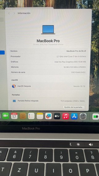 MacBook Pro 2018 i7/16GB RAM 256GB Gris
