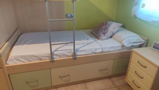 Litera, cama Tren con Armario y Cajones