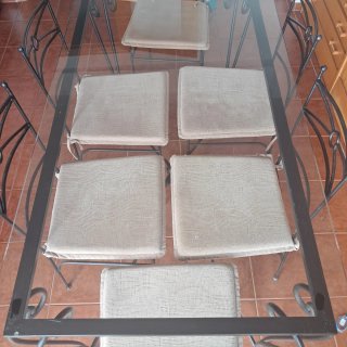 Mesa de Hierro y Cristal con 6 Sillas