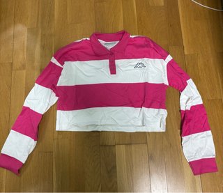 Polo Kappa rayas rosa y blanco crop top