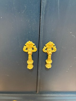 Mesita Vintage restaurada  Azul y Dorado