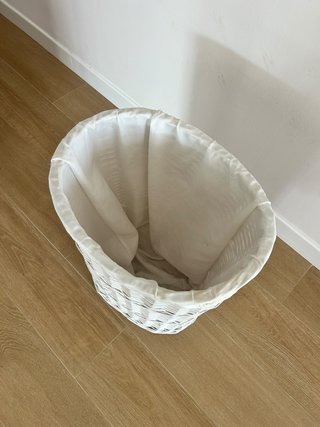 Cesto Ropa Mimbre Blanco con Tapa Ovalado