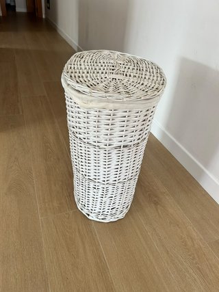 Cesto Ropa Mimbre Blanco con Tapa Ovalado
