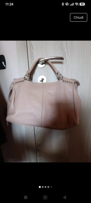 Borsa vera pelle rosa cipria con tracolla