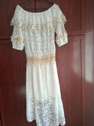 Vestido Ibicenco Encaje Blanco/Beige
