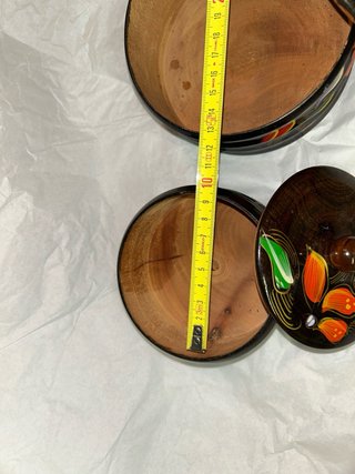 2 Scatole in legno rotonde vintage dipinte