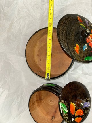 2 Scatole in legno rotonde vintage dipinte