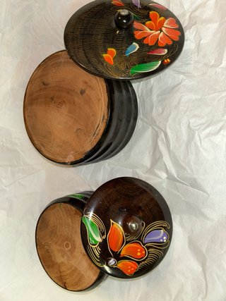 2 Scatole in legno rotonde vintage dipinte