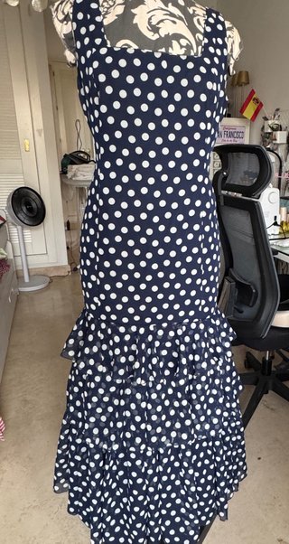 Vestido Flamenca Gasa Lunares Azul Blanco